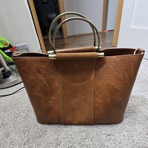 Alter'd State Tan Faux-Leather Tote Bag with Gold Handles